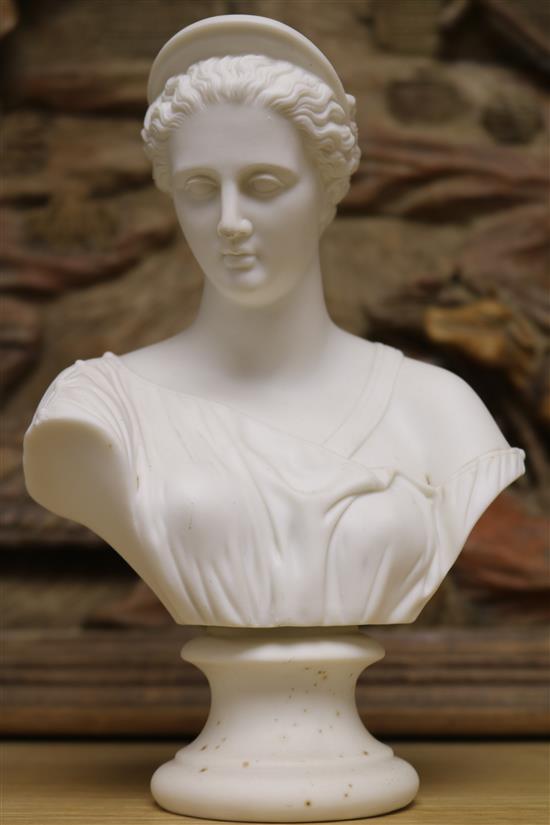 A Victorian parian bust of Diana and five other items bust 20cm